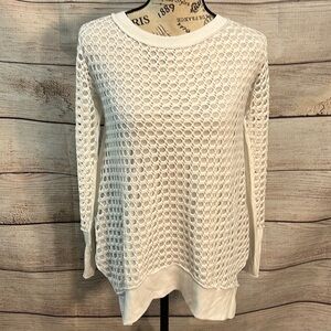 Pete Baseball Tee Crochet Fishnet Top White Size XS Nordstrom